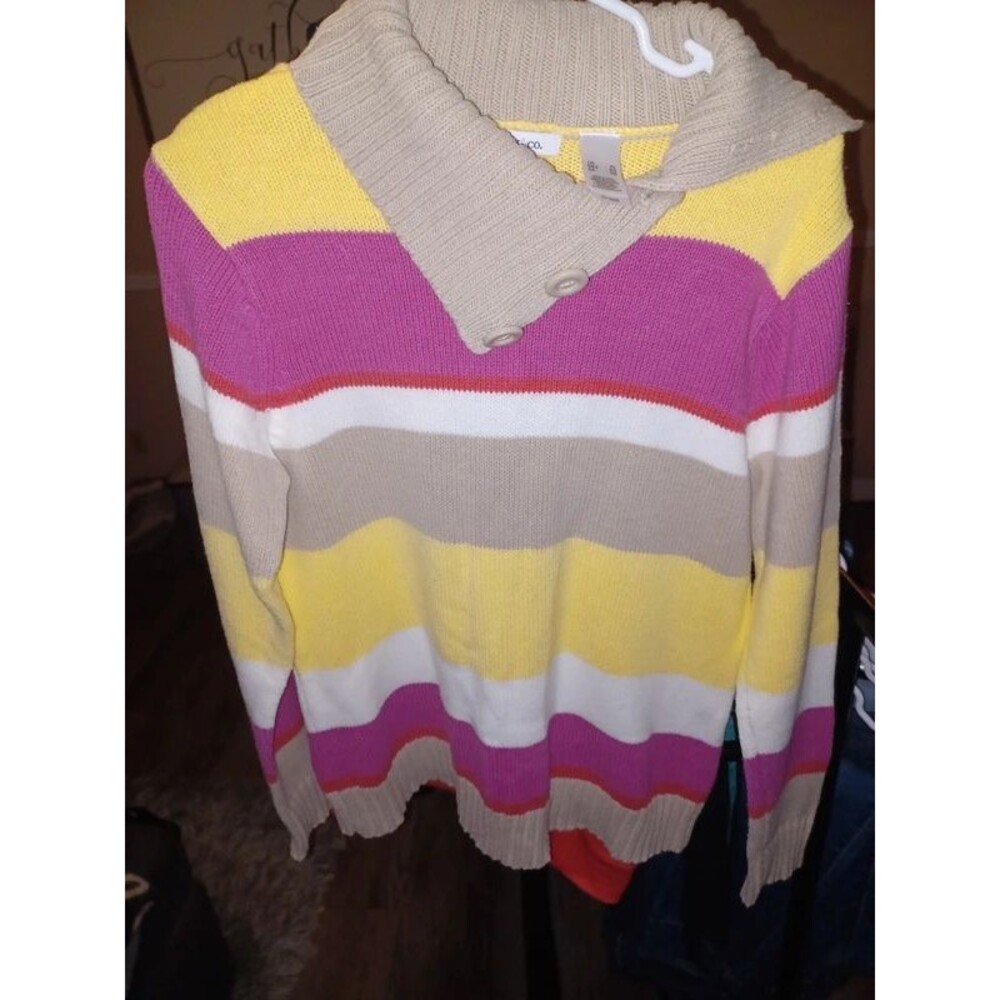 XL Liz & Co. multicolored striped cowl-neck sweater